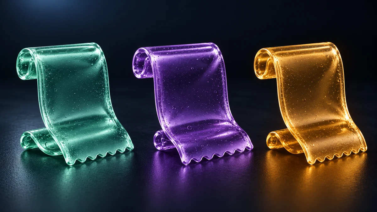 Three blank gel receipts in mint, violet and amber representing separate withdrawal cost categories