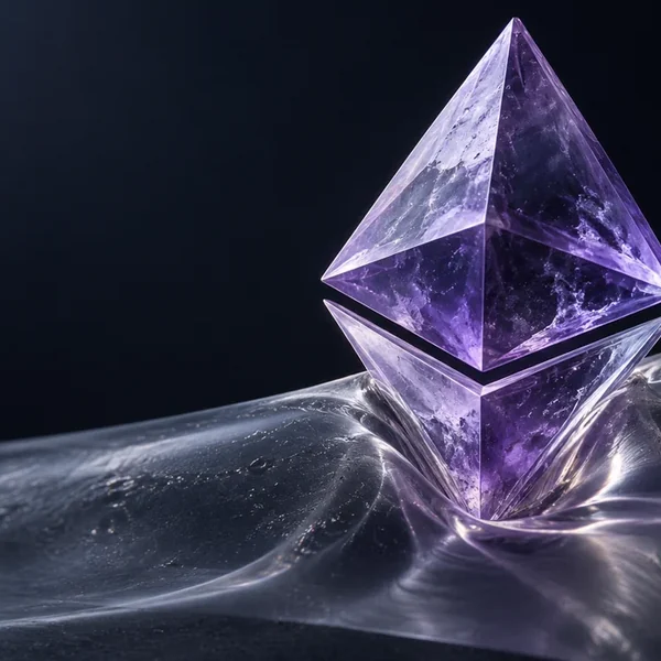 Violet gel Ethereum crystal stretching a smoky membrane at the point of contact